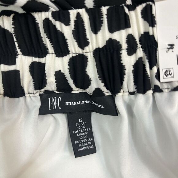 INC International Concepts Skirt sz 12 Black Ivory Giraffe High Low A Line Midi - Picture 12 of 12